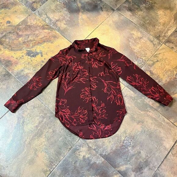 a new day Red Button Up Floral Shirt Size Small - Picture 3 of 11